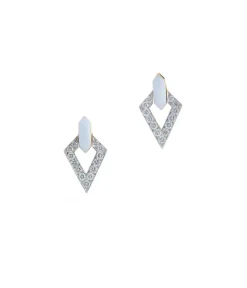 David Webb Earrings*Double Diamond Stud Earrings, White Enamel