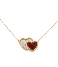 David Webb Necklaces*Double Heart Pendant Necklace, Red Enamel