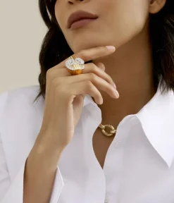 David Webb Rings*Double Scroll Step Ring, Diamonds