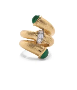 David Webb Rings*Emerald Pipe Ring, Hammered 18K Gold