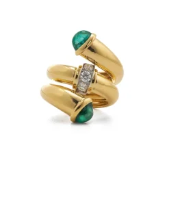 David Webb Rings*Emerald Pipe Ring, Polished 18K Gold