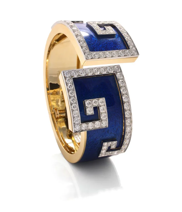 David Webb Bracelets*Enamel Scroll Cuff, Blue Enamel
