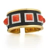 David Webb Bracelets*Five Stone Bastille Cuff, Coral, Black Enamel