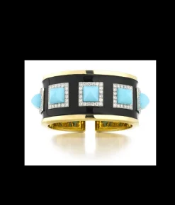 David Webb Bracelets*Five Stone Bastille Cuff, Turquoise, Black Enamel