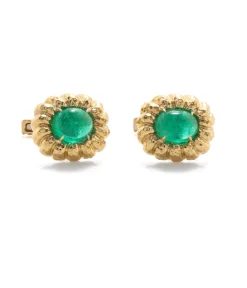 David Webb Cuff Links*Fluted Gold Framed Cuff Links, Emerald