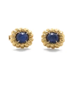 David Webb Cuff Links*Fluted Gold Framed Cuff Links, Sapphire