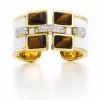 David Webb Bracelets*Four Stone Bastille Cuff, Tiger's Eye, White Enamel