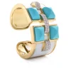 David Webb Bracelets*Four Stone Bastille Cuff, Turquoise, White Enamel