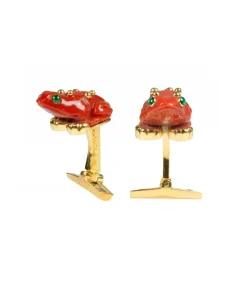 David Webb Cuff Links*Frog Cuff Links, Carved Coral