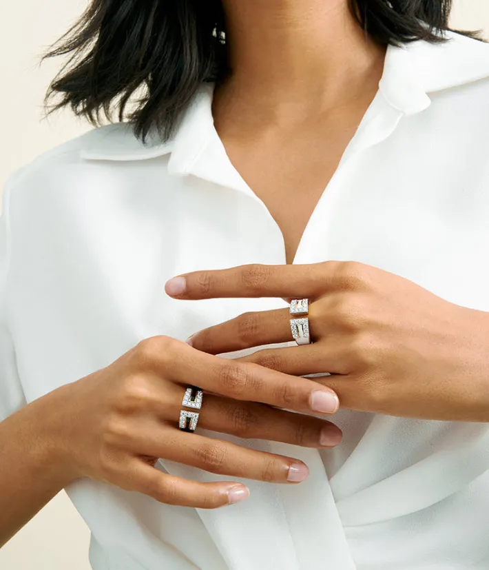 David Webb Rings*Gap Ring, White Enamel