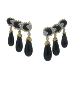 David Webb Earrings*Garland Ear Cuffs, Black Jade