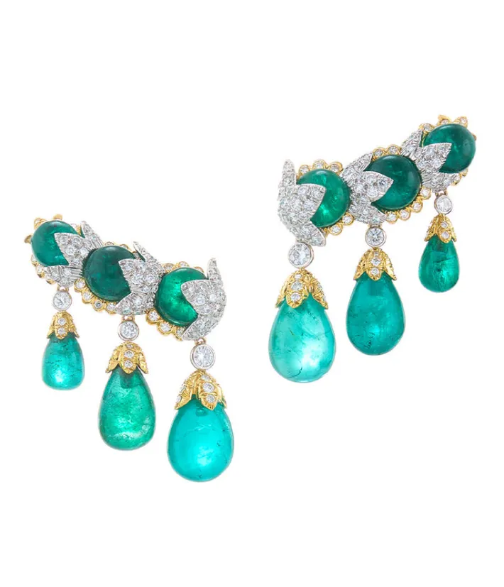 David Webb Earrings*Garland Ear Cuffs, Emerald