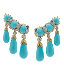 David Webb Earrings*Garland Ear Cuffs, Turquoise