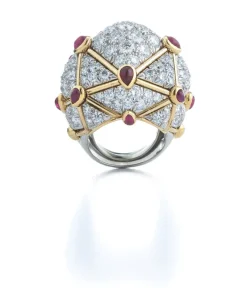 David Webb Rings*Geodesic Dome Ring, Rubies, Diamonds