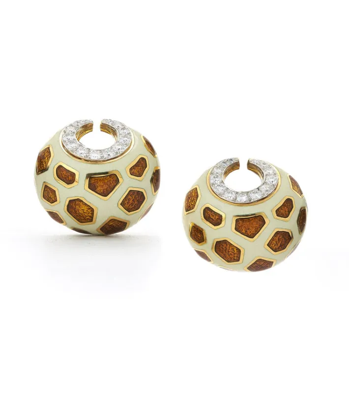 David Webb Earrings*Giraffe Spot Crescent Moon Earrings