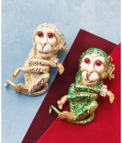 David Webb Brooches*Gypsy Monkey Brooch, Green Enamel
