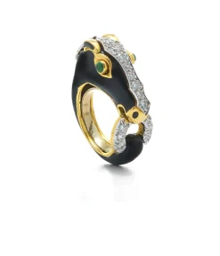 David Webb Rings*Horse Ring, Black Enamel, Emerald