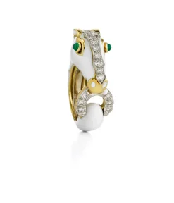 David Webb Rings*Horse Ring, White Enamel, Emerald