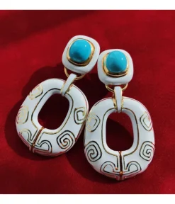 David Webb Earrings*Lantern Earrings, White Enamel, Turquoise