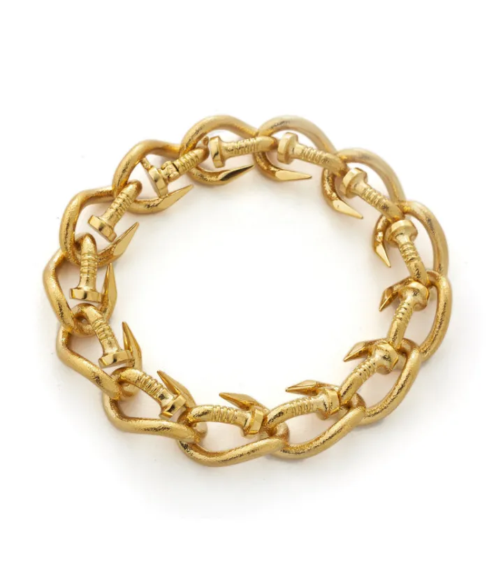 David Webb Bracelets*Large Bent Nail Link Bracelet, Hammered 18K Gold