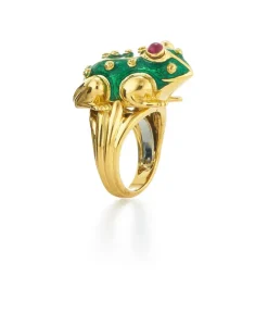 David Webb Rings*Large Frog Ring, Green Enamel