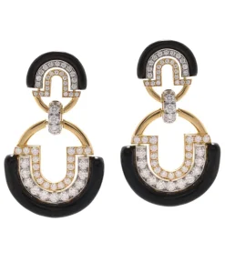 David Webb Earrings*Large Unity Earrings, Black Enamel