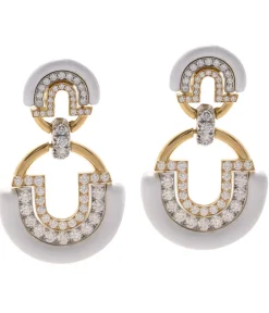 David Webb Earrings*Large Unity Earrings, White Enamel