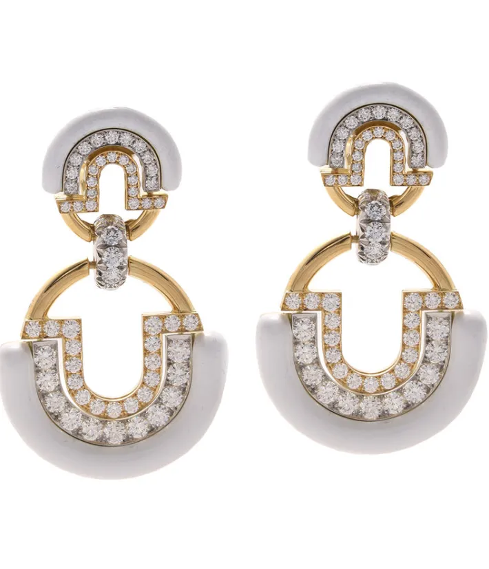 David Webb Earrings*Large Unity Earrings, White Enamel