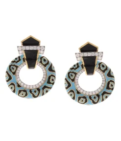 David Webb Earrings*Leopard Spot Strap Doorknocker Earrings