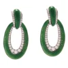 David Webb Earrings*Long Hoop Earrings, Green Enamel