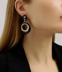 David Webb Earrings*Luna Doorknocker Earrings, Black Enamel