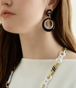 David Webb Earrings*Luna Doorknocker Earrings, Black Enamel