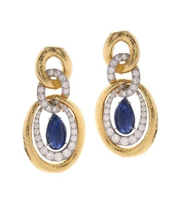 David Webb Earrings*Madison Twisted Double Oval Hoop Earrings, Sapphire
