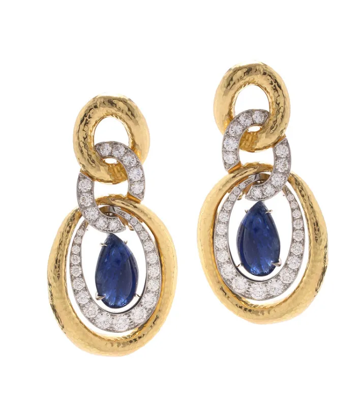 David Webb Earrings*Madison Twisted Double Oval Hoop Earrings, Sapphire