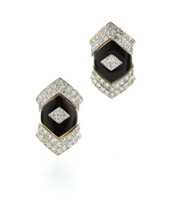 David Webb Earrings*Manhattan Stud Earrings, Black Enamel