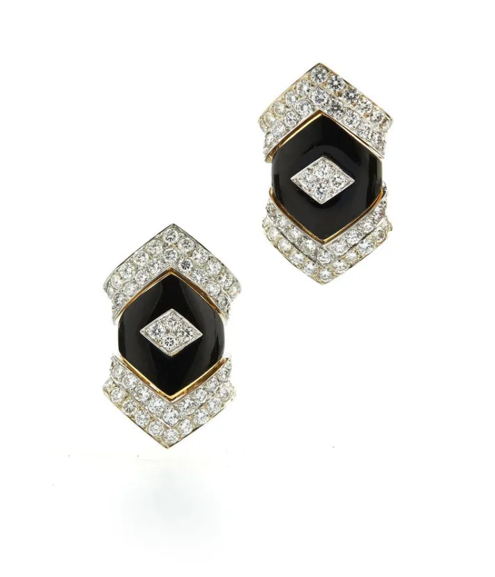 David Webb Earrings*Manhattan Stud Earrings, Black Enamel