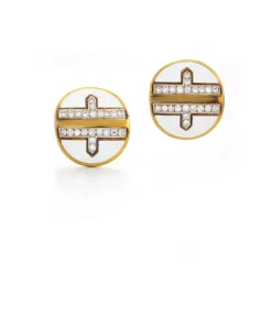 David Webb Earrings*Metro Earrings, White Enamel