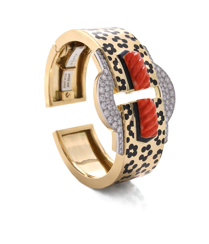 David Webb Bracelets*Oval Buckle Cuff with Leopard Spots