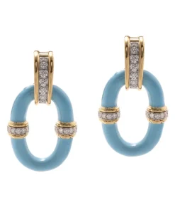 David Webb Earrings*Oval Link Earrings, Light Blue Enamel