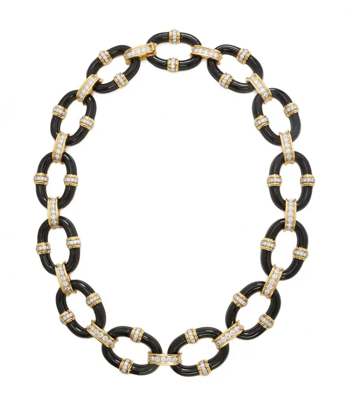David Webb Necklaces*Oval Link Necklace, Black Enamel