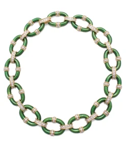 David Webb Necklaces*Oval Link Necklace, Green Enamel