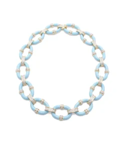 David Webb Necklaces*Oval Link Necklace, Light Blue Enamel