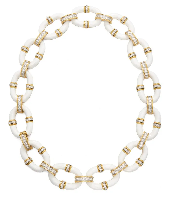 David Webb Necklaces*Oval Link Necklace, White Enamel