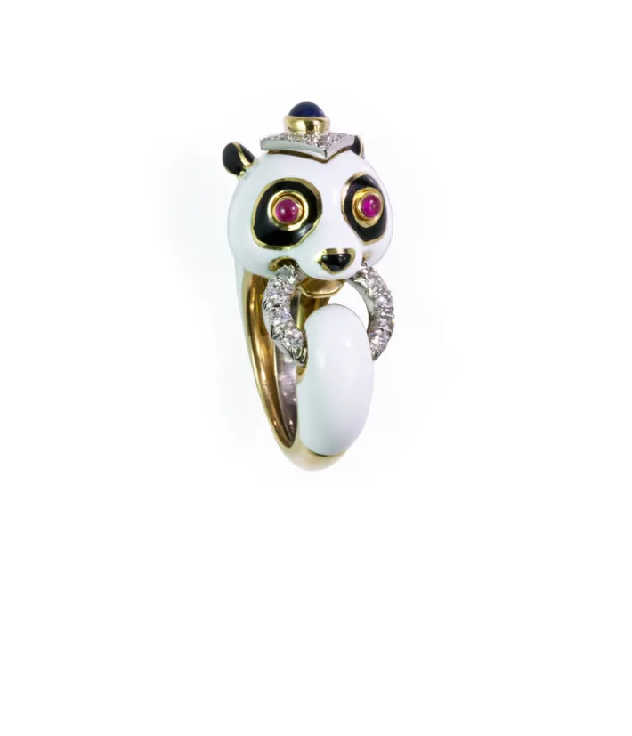 David Webb Rings*Panda Ring, Sapphire