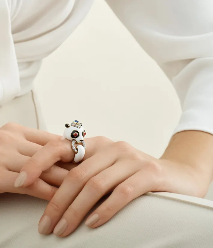David Webb Rings*Panda Ring, Sapphire