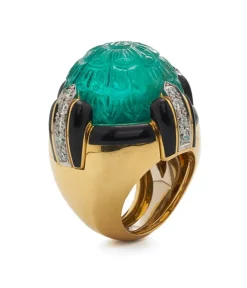 David Webb Rings*Pantheon Ring, Carved Emerald