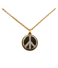 David Webb Necklaces*Peace Pendant Necklace, Black Enamel
