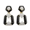 David Webb Earrings*Pentagon Bamboo Earrings, Black Enamel