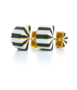 David Webb Cuff Links*Pinwheel Cuff Links, Black and White Enamel