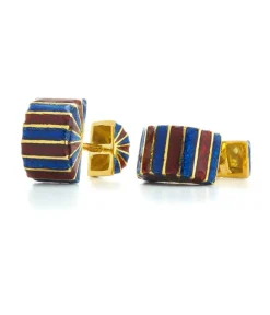 David Webb Cuff Links*Pinwheel Cuff Links, Blue and Red Enamel